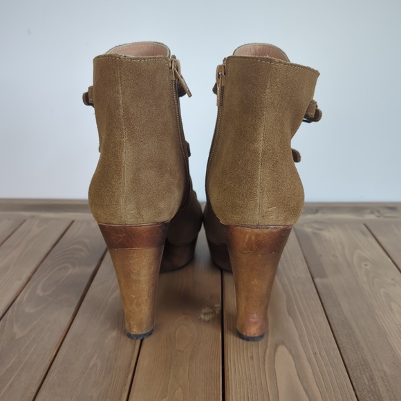 See by Chloe Solfo Buckle Wood Platform Ankle Boots Tan Suede - Picture 4 of 14